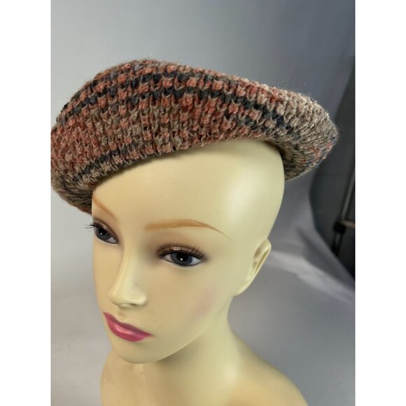 Vintage Hansen Wool & Acrylic One Size Beret In Pink & Gray Stripes Made in USA - Picture 7 of 16